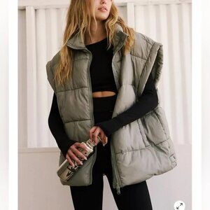 FP Movement by Free People Oversized Puffer Vest in Sage Green